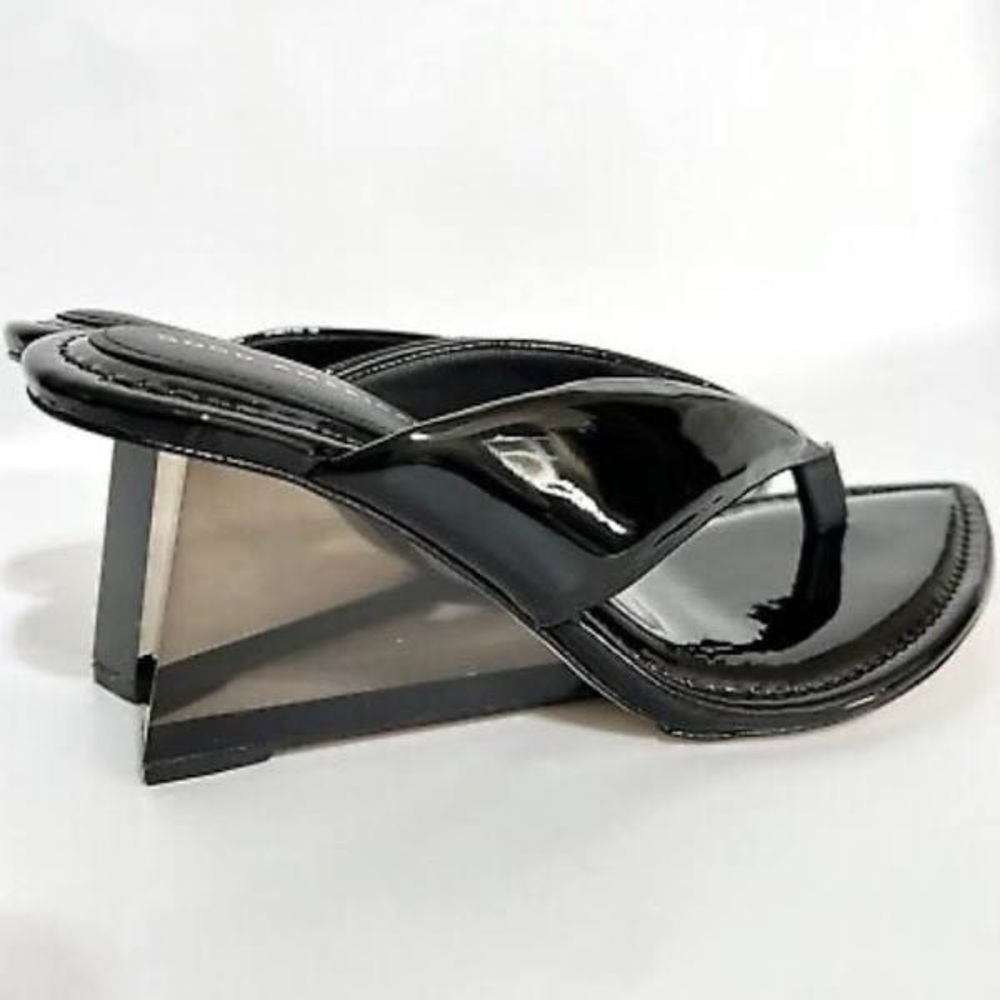 GOOD AMERICAN CINDER RELLA PATENT LEATHER THONG CLEAR WEDGE SANDALS NIB SZ 8 - Picture 7 of 14
